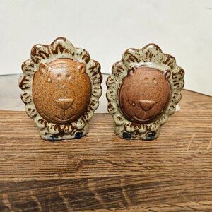 Vintage Stoneware Lion Salt  Pepper Shakers